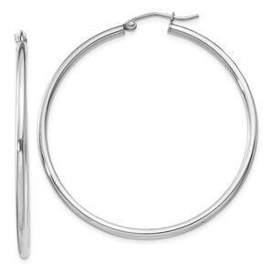 2mm, Sterling Silver, Classic Round Hoop Earrings - 45mm (1 3/4 Inch)